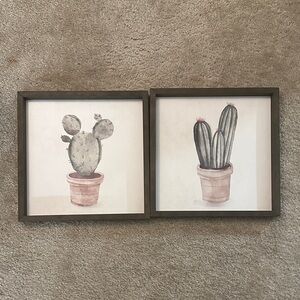 Cactus Wall Art Set in Brown Frames